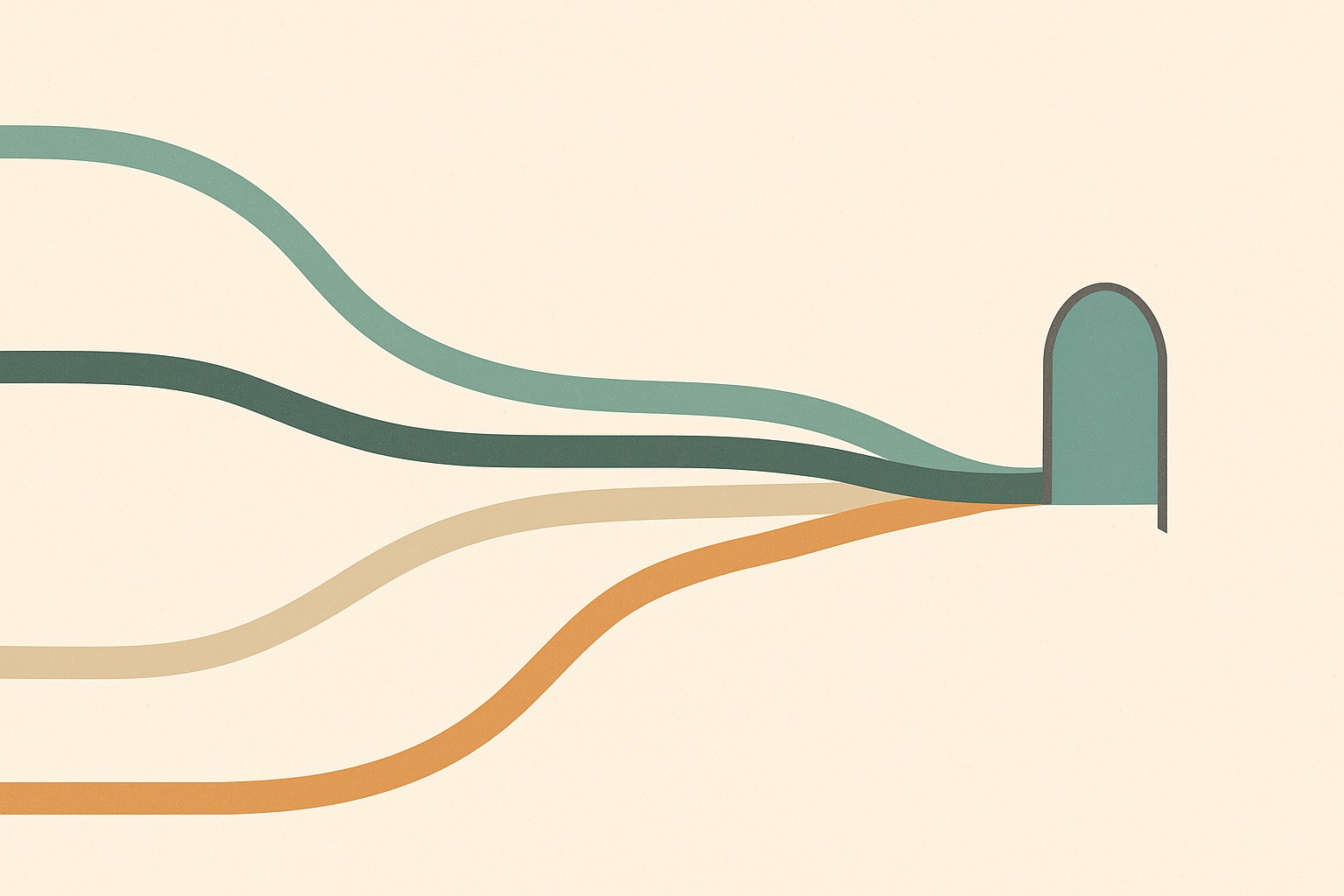 Illustration of four different routes converging toward one opening, representing the different treatment approaches for drug addiction.