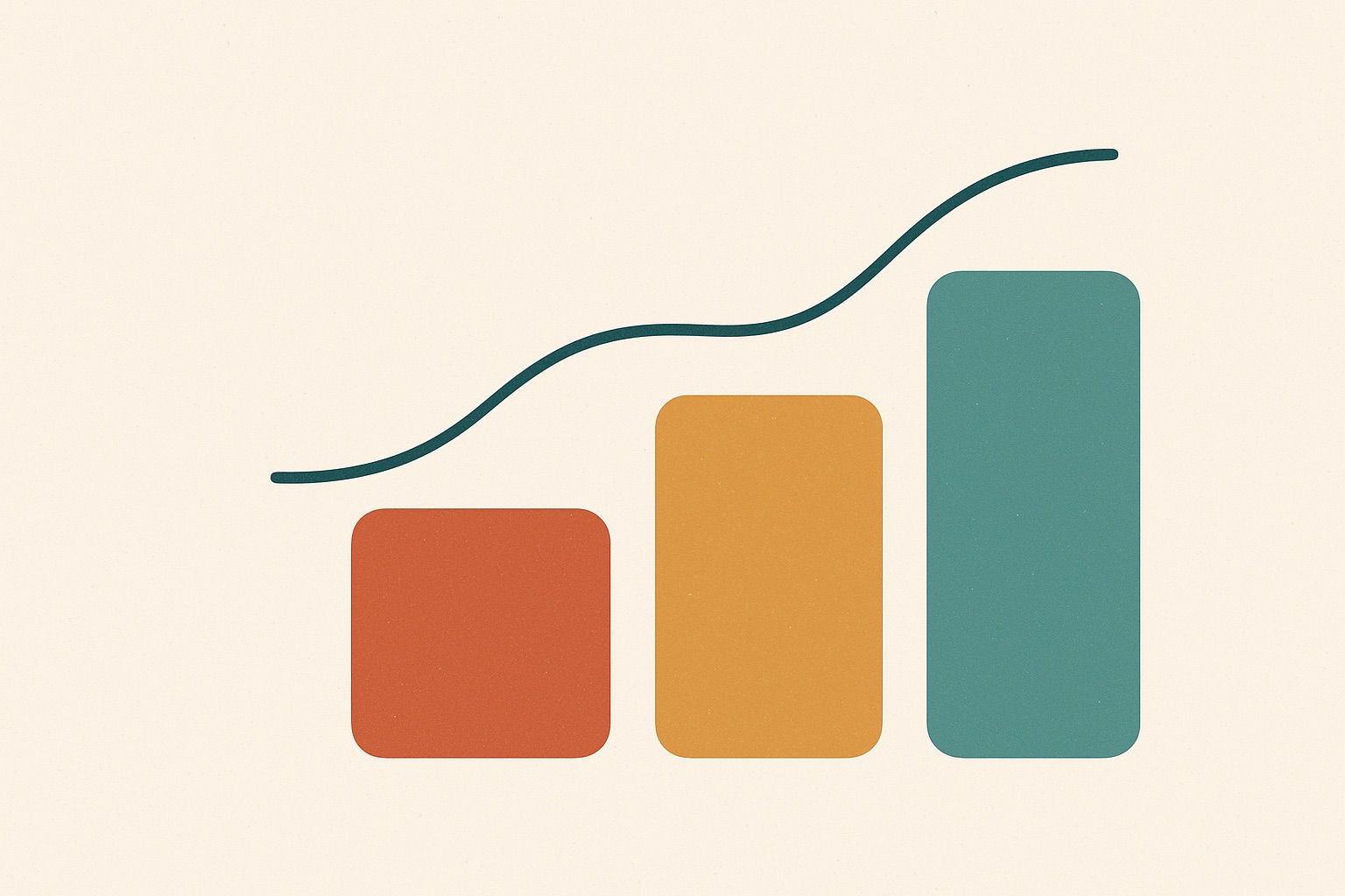 Illustration of three rising blocks descending in colour intensity from red to teal, representing the three steps of the 5-3-2 anger method.