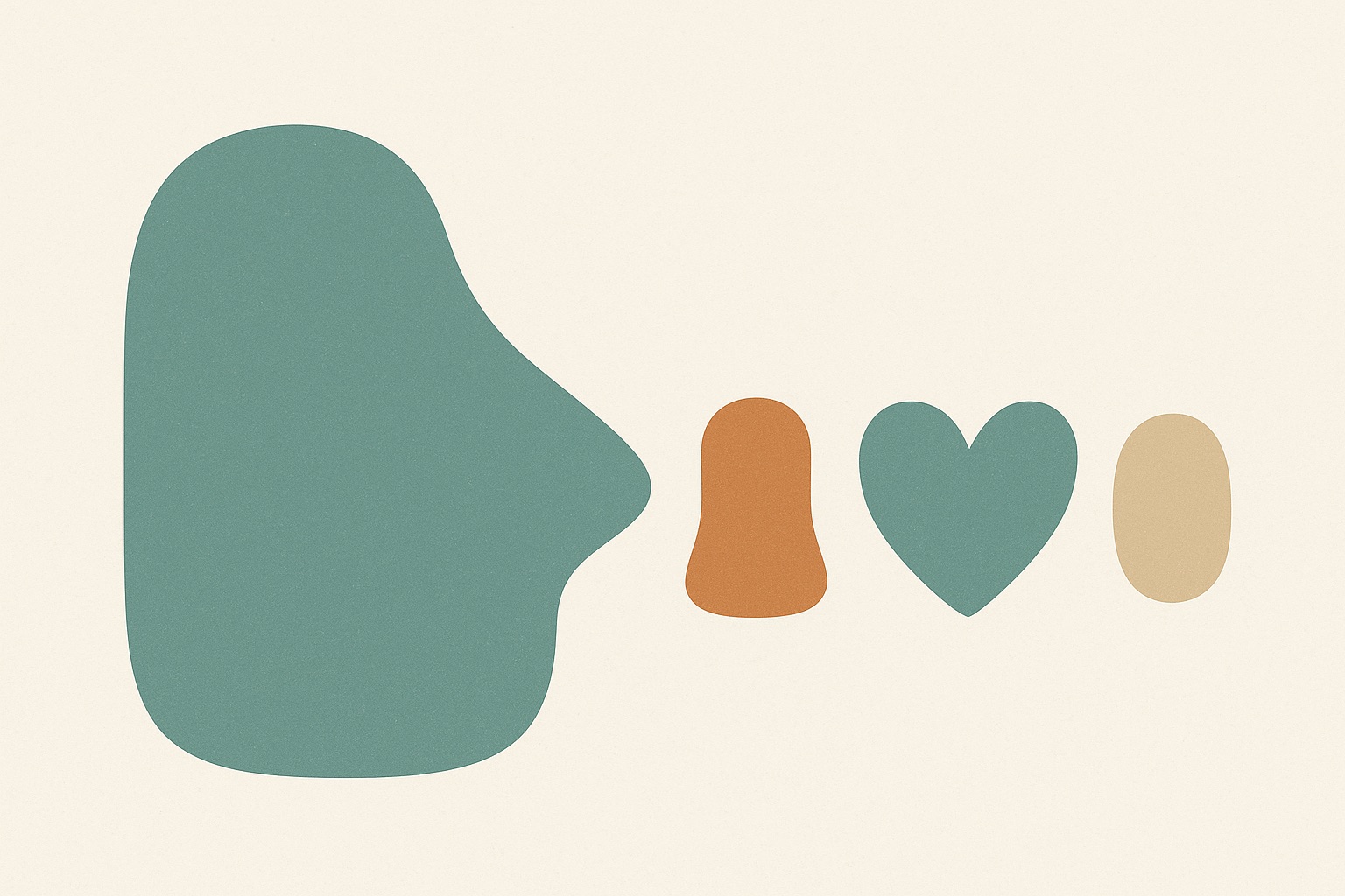 Illustration of one large vague shape resolving into three precise smaller shapes, representing naming an emotion precisely to reduce its intensity.