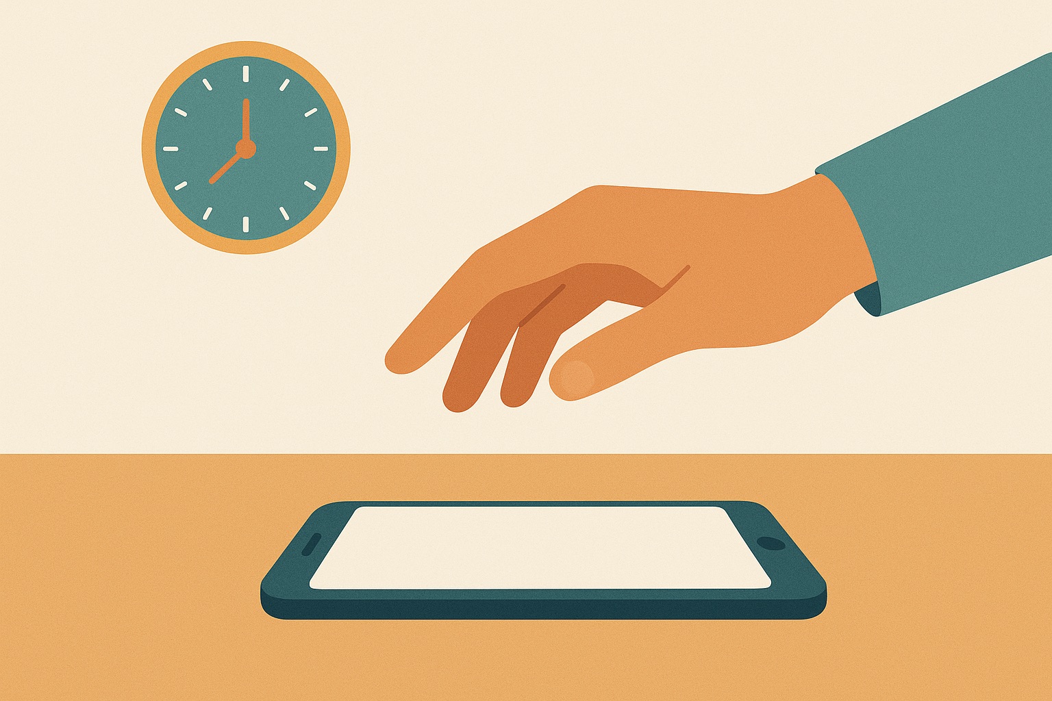 Illustration of a hand hovering above a phone rather than picking it up, representing pausing before responding in anger.