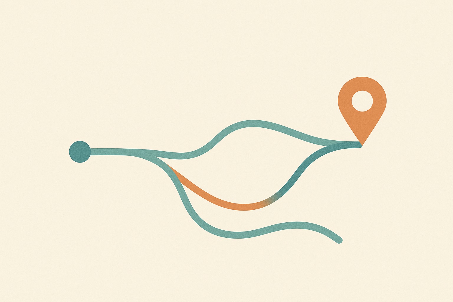 Illustration of three different routes from one starting point to the same destination, representing different evidence-based approaches to treating anxiety.