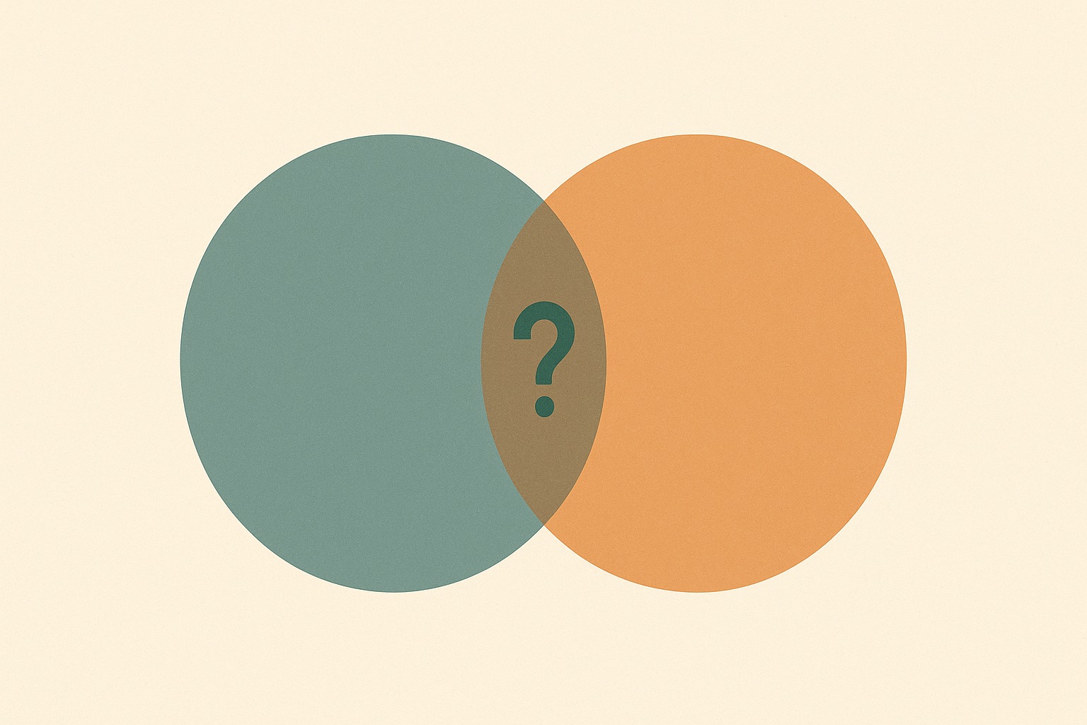 Illustration of two overlapping circles with the shared area marked, representing the overlap in symptoms between different diagnoses.