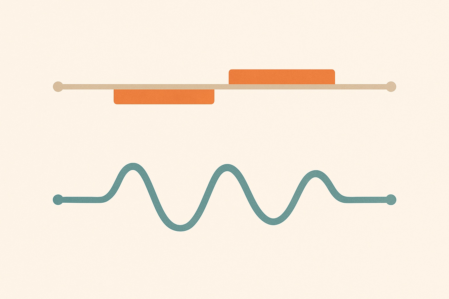 Illustration of two timelines, one with distinct raised episodes separated by flat periods and one continuously wavering, contrasting bipolar disorder with a personality disorder.