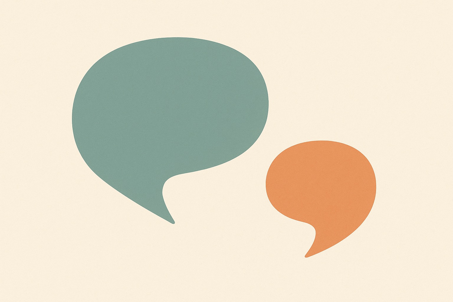 Illustration of one open speech shape and one waiting closed with space between them, representing taking turns and listening in conflict.