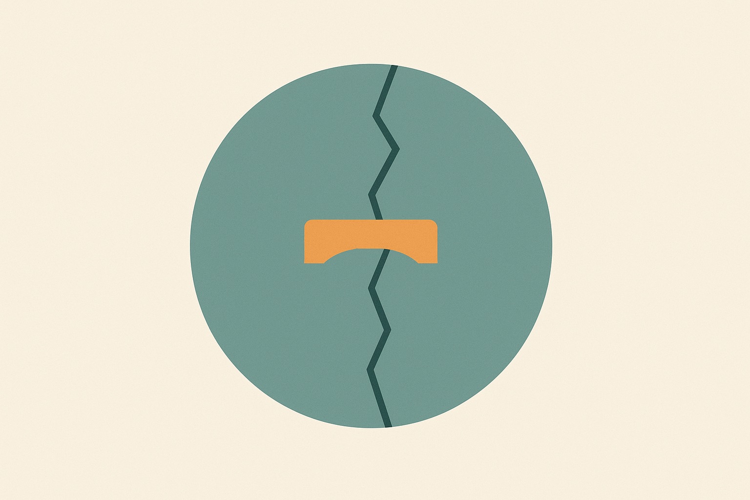 Illustration of a small bridge placed across a jagged break in a shape, representing a repair attempt during conflict.