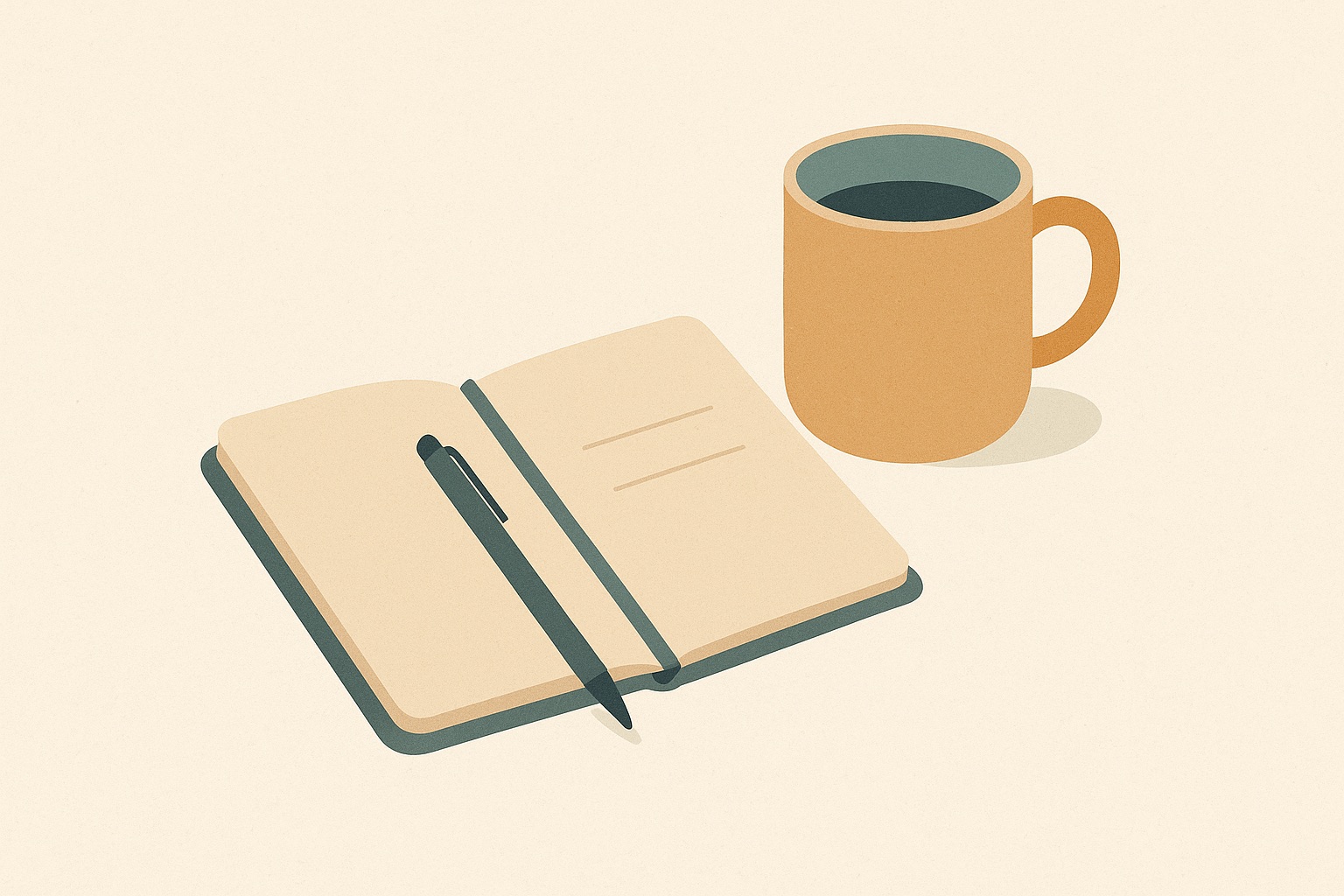 Illustration of an open notebook with blank lines and a pen, representing preparing questions before a first therapy session.