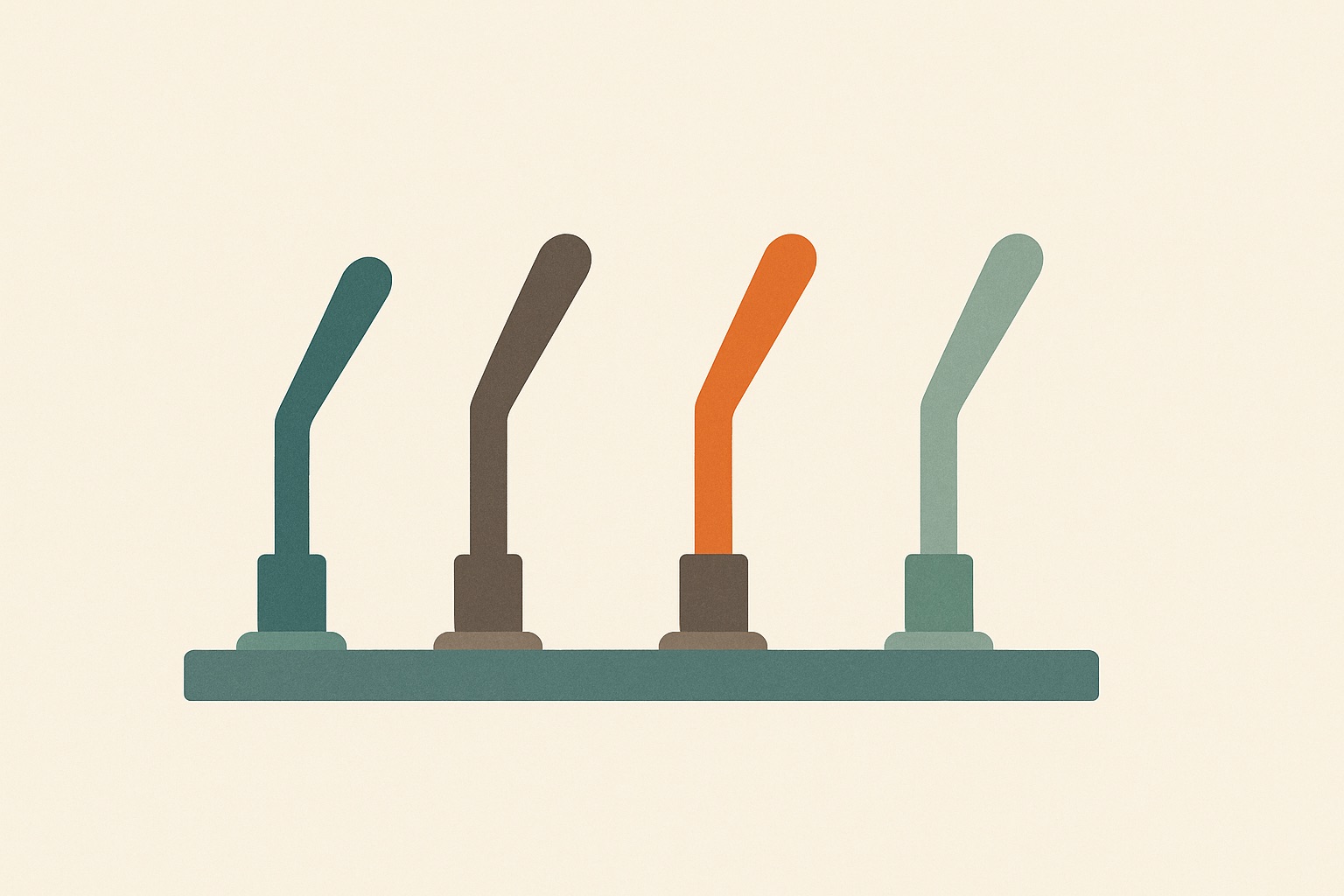 Illustration of four upright levers set at different heights, representing four lifestyle changes that support depression treatment.