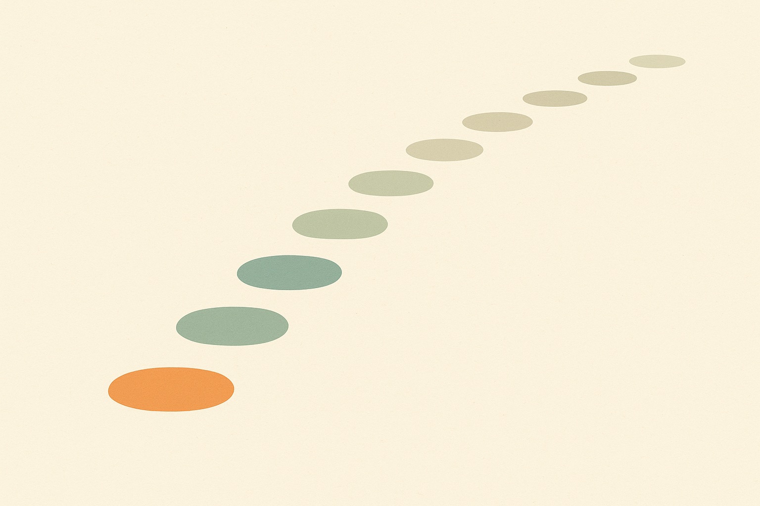 Illustration of a curving path of markers growing gradually lighter, representing the gradual process of therapy for depression.