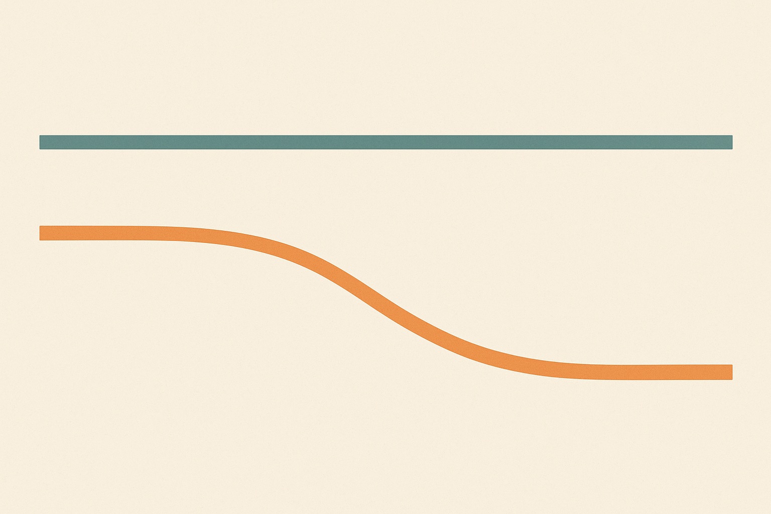 Illustration of two lines diverging as one sags downward, representing how untreated depression widens the gap over time.