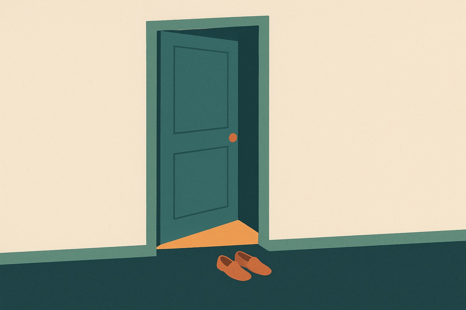 Illustration of a door ajar with warm light spilling through onto a floor, representing the point of reaching out for help.