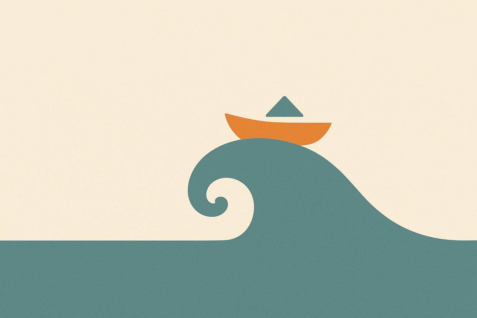 Illustration of a small boat sitting level on top of a large wave, representing riding out a wave of extreme anxiety.