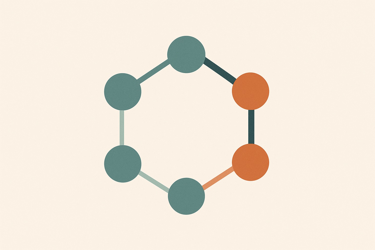 Illustration of five dots in a ring joined by lines of differing thickness, representing the pattern of relationships within a family.