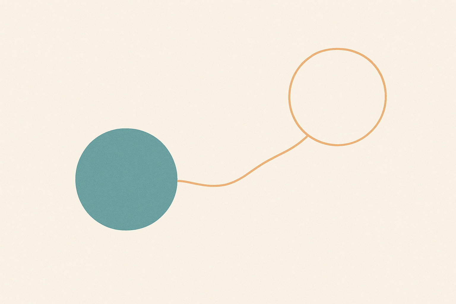 Illustration of a solid shape and an outlined shape joined by a slack thread, representing a continuing bond with someone who has died.