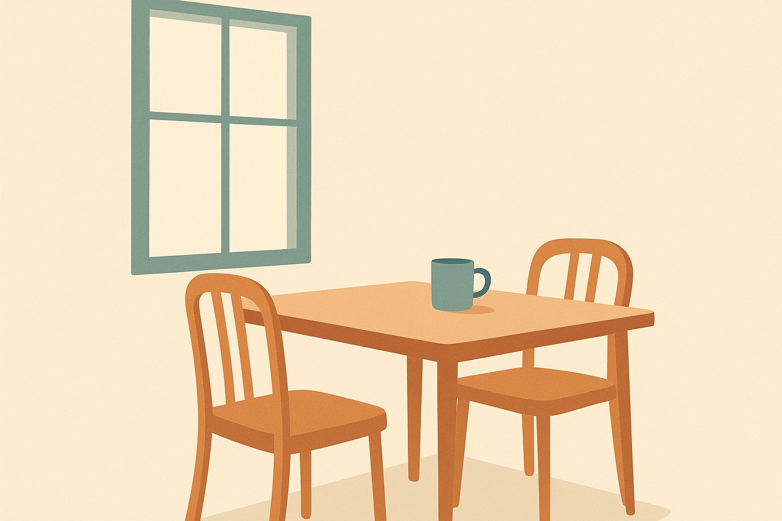 Illustration of a table set for two with one chair untouched, representing the absence left by a loss.