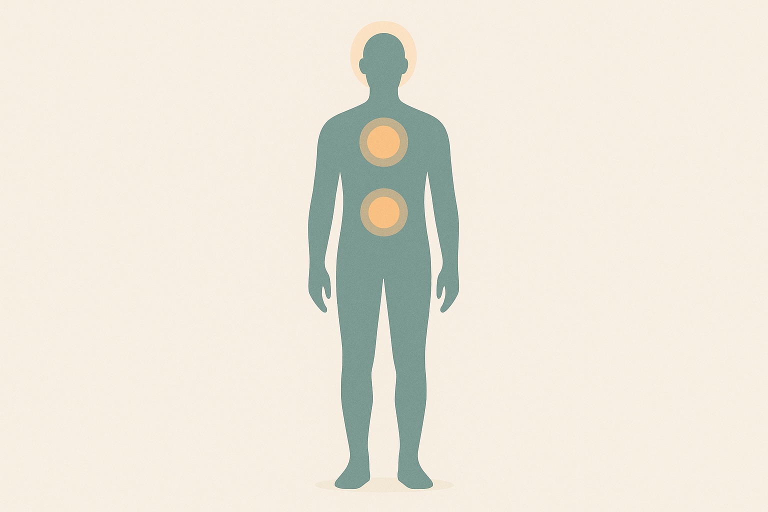 Illustration of a figure with highlighted chest, head and stomach, representing the physical symptoms that accompany grief.