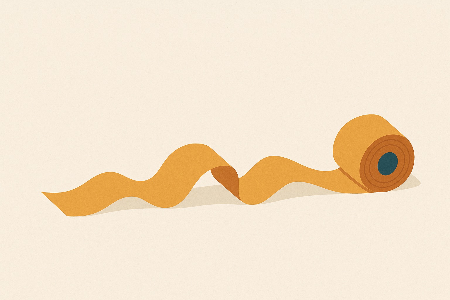 Illustration of a long paper ribbon unspooling in folds, representing telling the story of a loss in grief counseling.