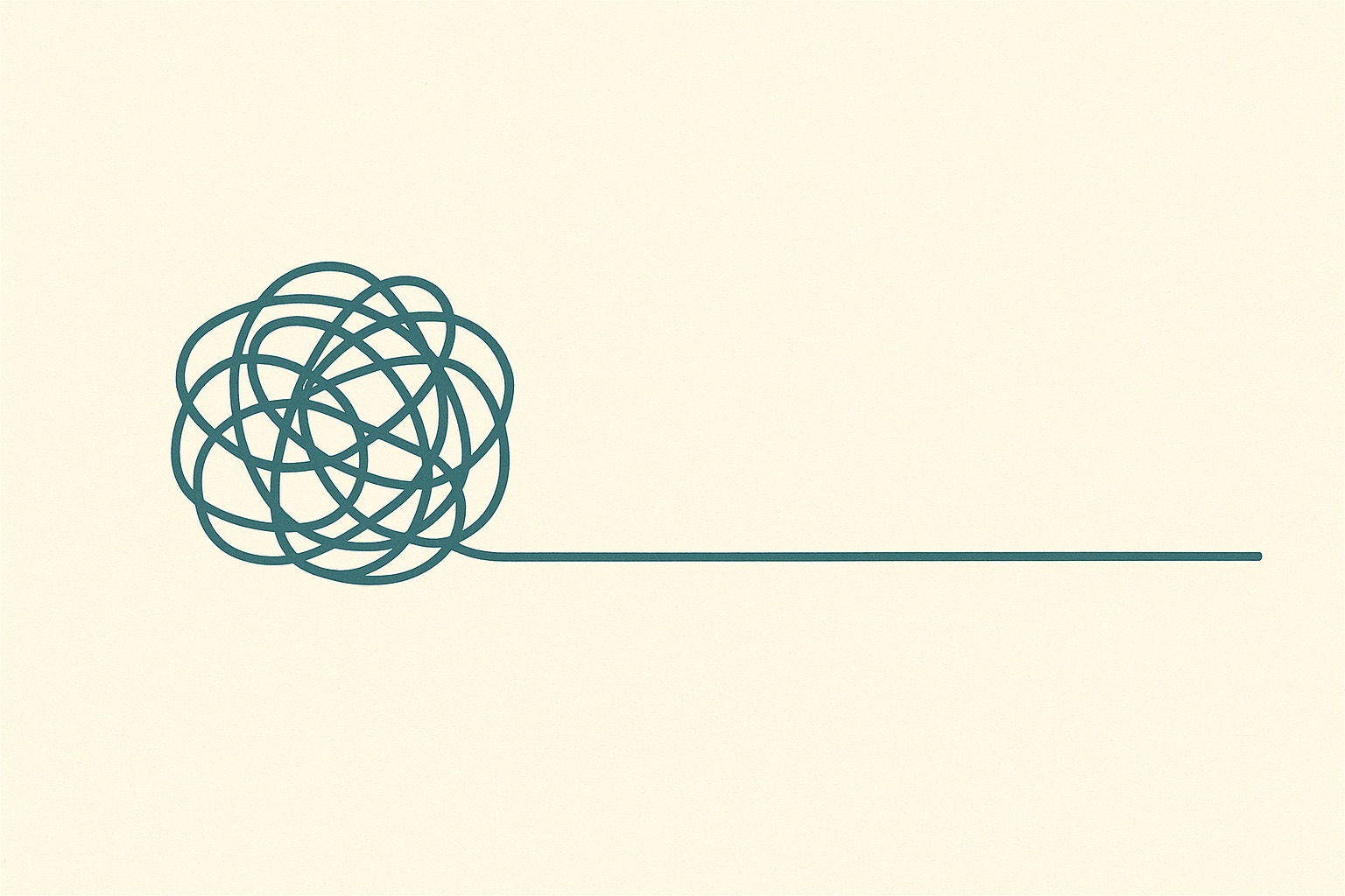 Illustration of a tangled ball of thread unwinding into a smooth straight line, representing grief counseling techniques that untangle a loss.