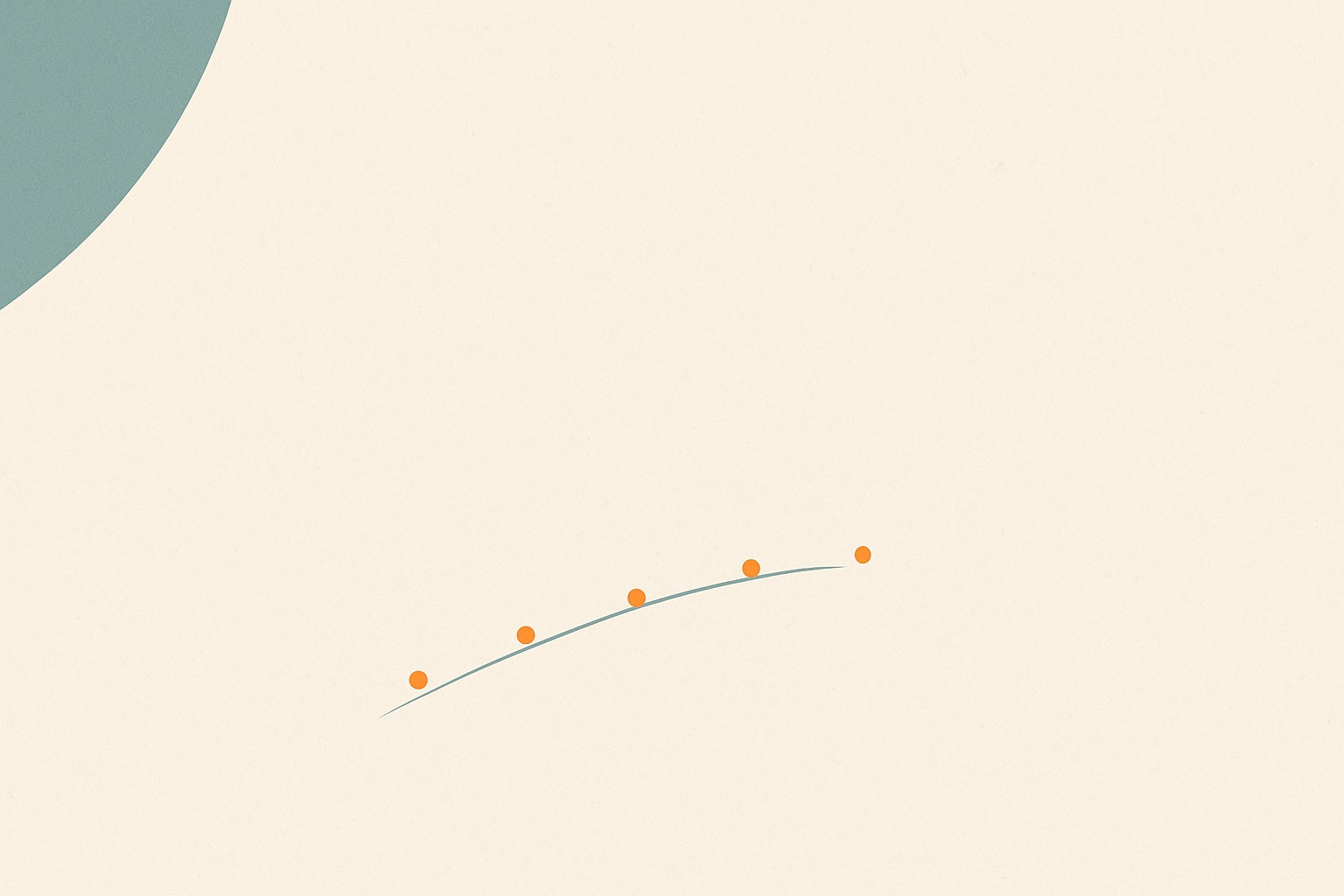 Illustration of five small dots along a gentle upward curve, representing small repeated social contacts rebuilding connection.