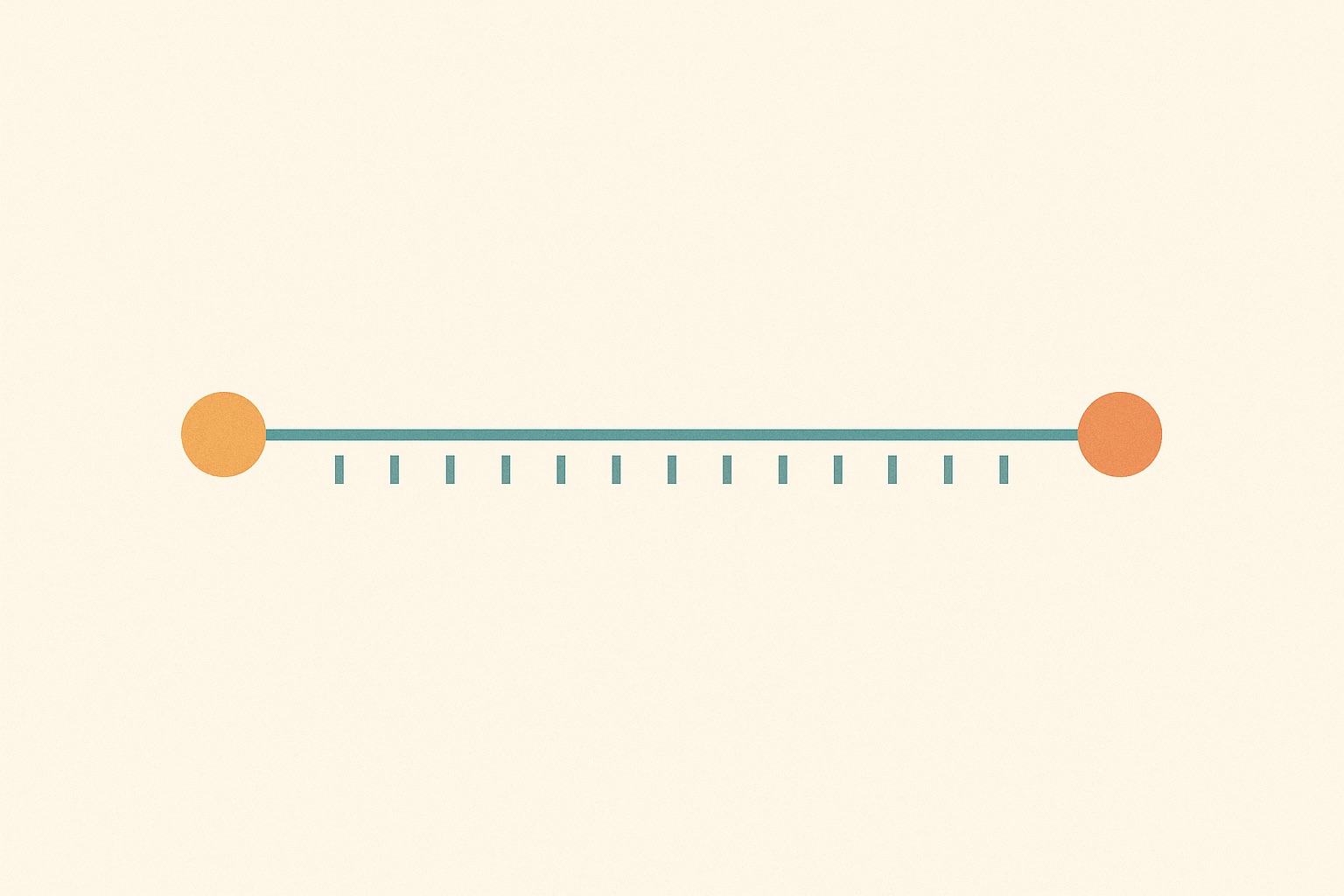 Illustration of two session points on a line with many small marks in the long gap between them, representing the work done between therapy sessions.