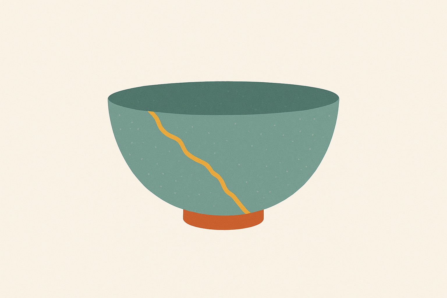 Illustration of a ceramic bowl with a visible gold repaired seam, representing repair after rupture in a relationship.