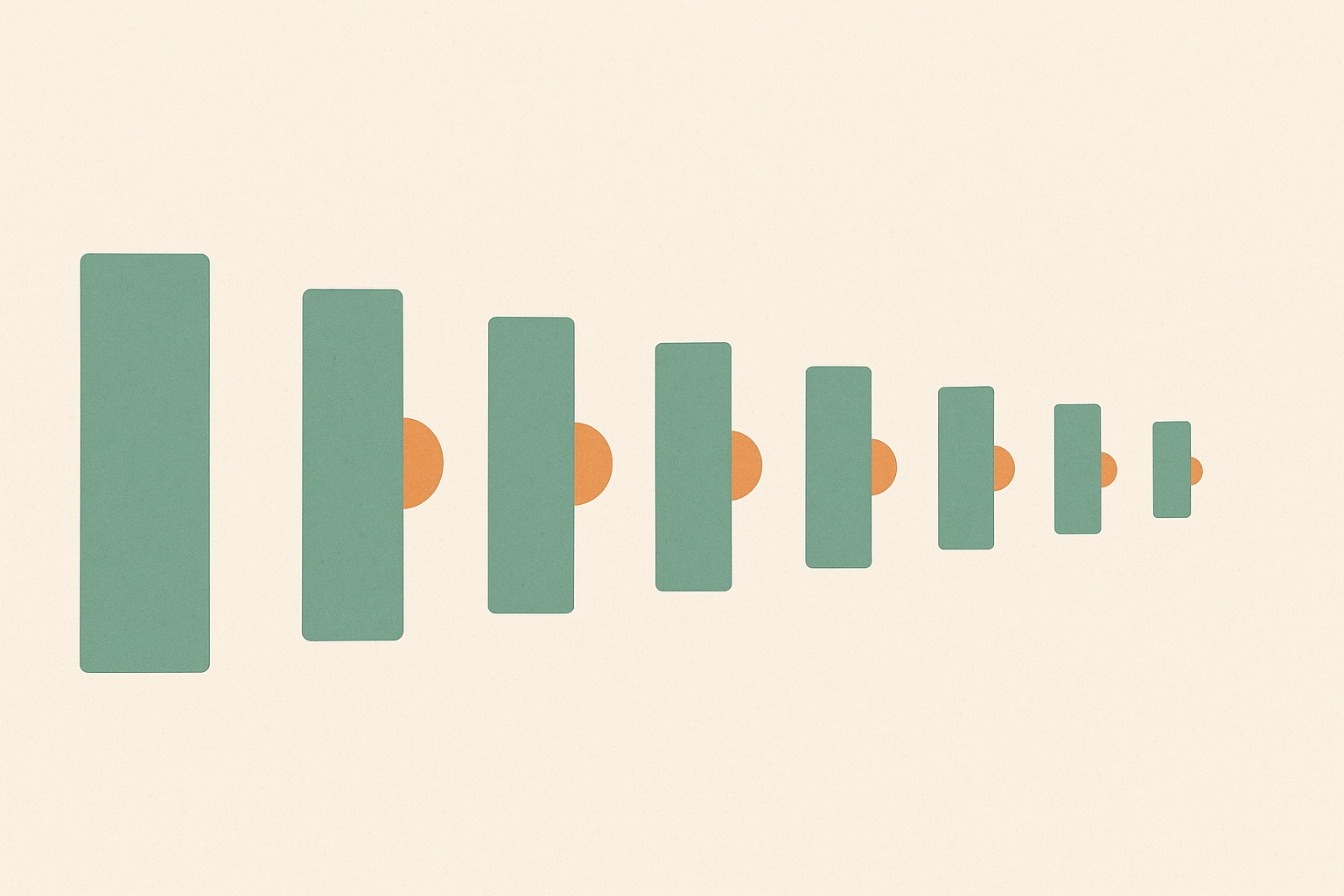 Illustration of two shapes closing the distance between them across four stages, representing a teenager gradually engaging in therapy.